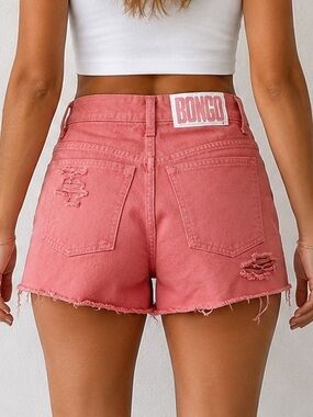 BONGO USA Pink Denim Shorts Sz 7 High Rise Button Fly Distressed Y2K Festival